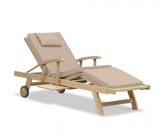 Luxury Teak Reclining Sun Lounger with Arms and Cushion
