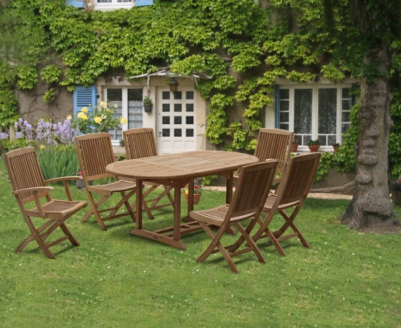 Oxburgh Curzon Single Leaf Extending Table & 6 Palma Folding Chairs