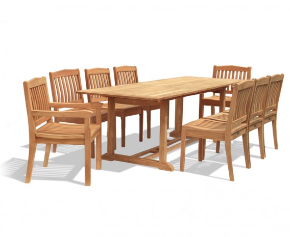 Winchester 8 Seater Teak 1.8m Rectangular Table with Armchairs and Side Chairs