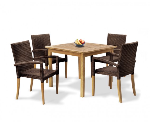 Hampton 4 Seater Teak Square Dining Set with St. Moritz Armchairs