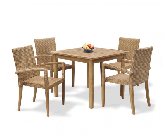 Hampton 4 Seater Teak Square Dining Set with St. Moritz Armchairs