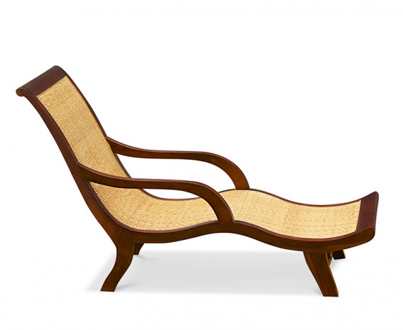 Monte Carlo Chaise Lounge, Reclaimed teak and natural rattan