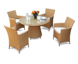 Azure Rattan Round Glass-Top 1.2m Table & Verona Armchairs