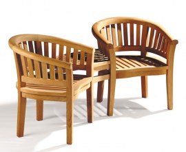 Contemporary Jack and Jill Bench, Teak Companion Seat