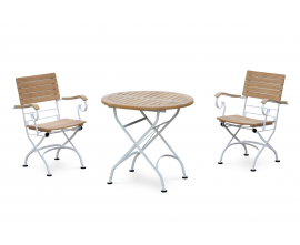 Café 2 Seater Round 80cm Table and Armchairs Set - Satin White