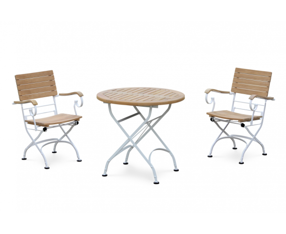 Café 2 Seater Round 80cm Table and Armchairs Set - Satin White