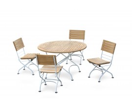 Café 4 Seater Round 1.3m Table and Side Chairs Set - Satin White