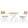 Teak Bistro Square 0.8m Table & 2 Side Chairs Set, Satin White Frame