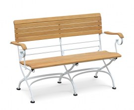 Folding Bistro Bench with arms, Satin White – 1.2m