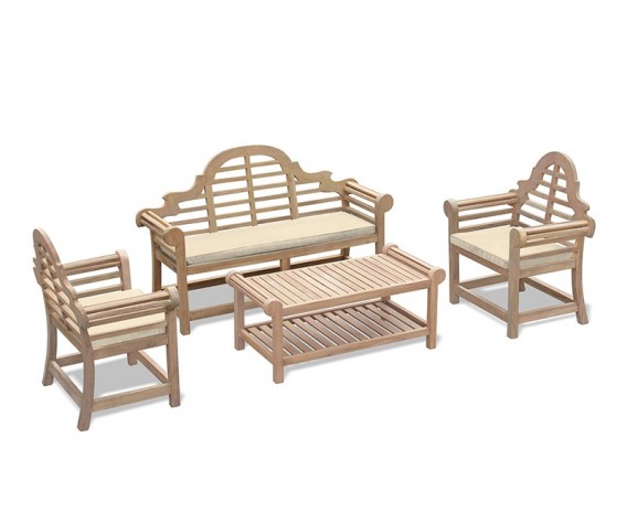 Lutyens-Style 1.65m Bench, Armchairs & Coffee Table Set