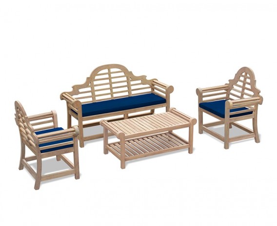 Lutyens-Style 1.65m Bench, Armchairs & Coffee Table Set