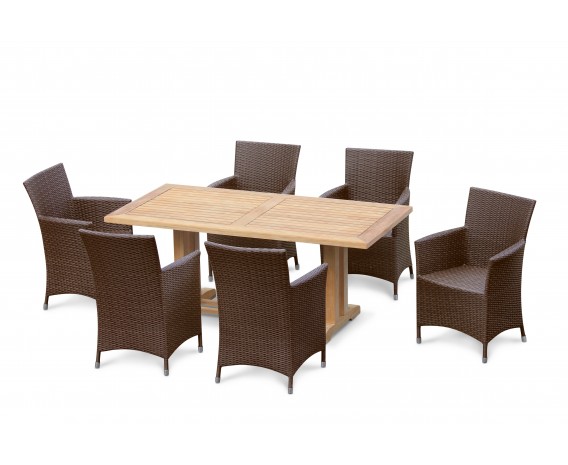 Rectory 6 Seater Teak 1.8m Rectangular Table and Verona Armchairs Set