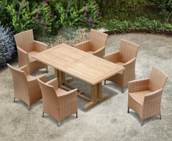 Rectory 6 Seater Teak 1.8m Rectangular Table and Verona Armchairs Set