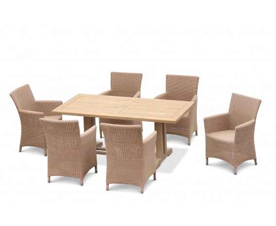 Rectory 6 Seater Teak 1.8m Rectangular Table and Verona Armchairs Set