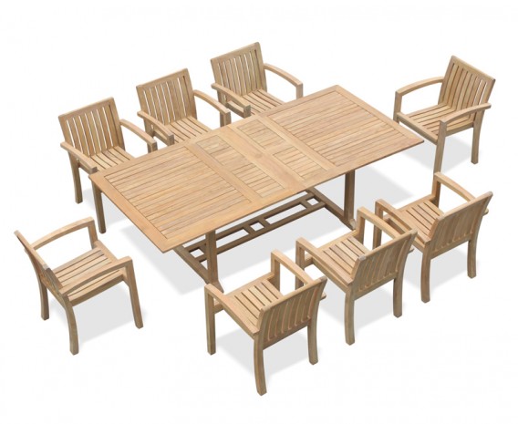 Dorset 1.8-2.4m Extending Dining Set with 8 Antibes Stacking Armchairs