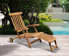 Serenity Teak Steamer Chair with Wheels and Cushion