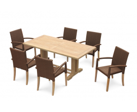 Rectory 1.8m Pedestal Table and 6 St. Moritz Stacking Chairs - Java Brown