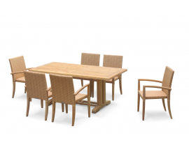 Rectory 1.8m Pedestal Table and 6 St. Moritz Stacking Chairs - Honey Wicker