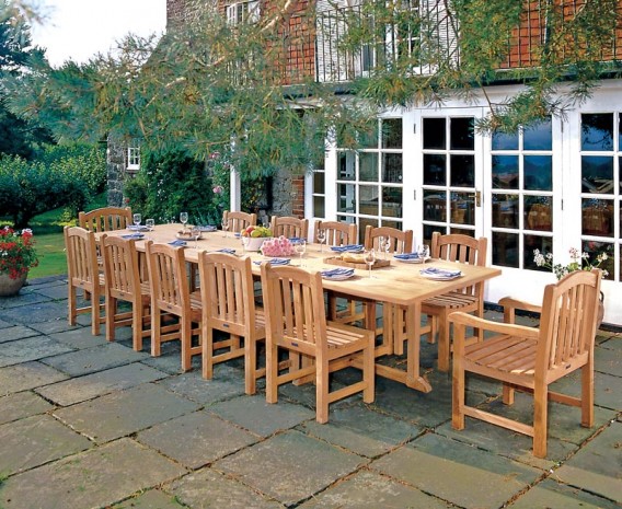 Winchester 12 Seater Teak 4m Rectangular Table with Armchairs and Side Chairs