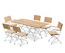 Café 6 Seater Rectangular 1.8m Table and Chairs Set - Satin White