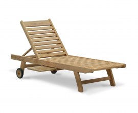 Solid Teak Sun Lounger with Wheels