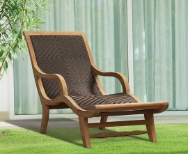 Teak and Rattan Sun Lounger