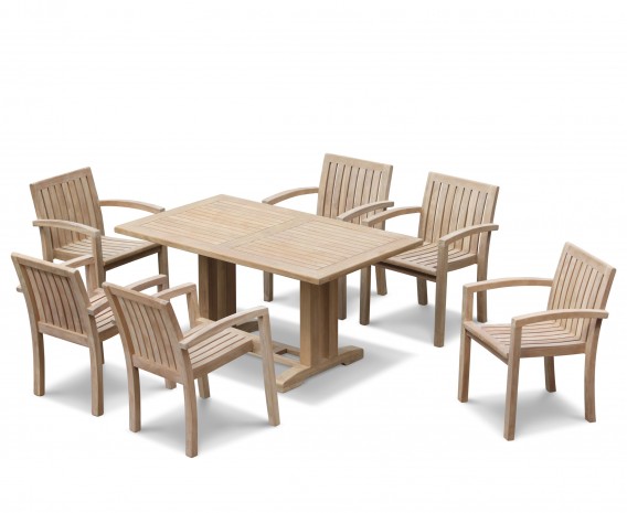 Rectory 6 Seater Teak 1.5m Rectangular Table and Antibes Chairs Set