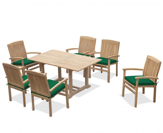 Winchester 6 Seater Teak 1.5m Rectangular Table with Cannes Armchairs