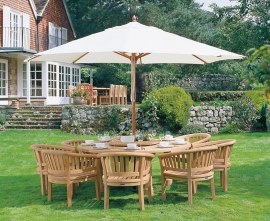 Orion 8 Seater Round Teak Garden Table and Chairs Dining Set