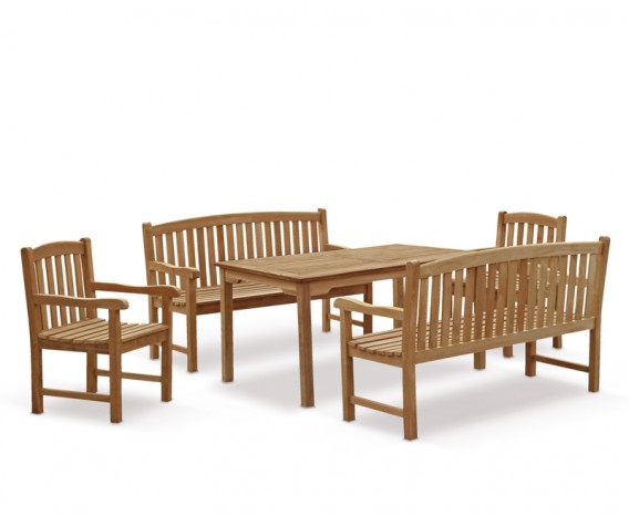 Hampton 1.5m Rectangular Table with 2 Gloucester Benches and 2 Chairs