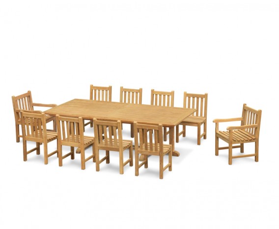 Winchester 8 Seater Teak 2.6m Rectangular Table with Windsor Armchairs and Side Chairs