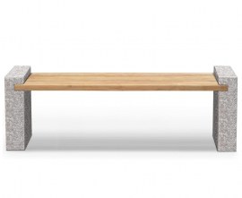 Granite and Teak Backless Outdoor Bench