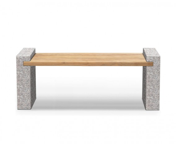 Granite and Teak Outdoor Bench