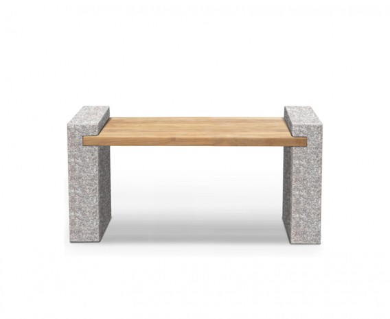 Granite and Teak Outdoor Bench