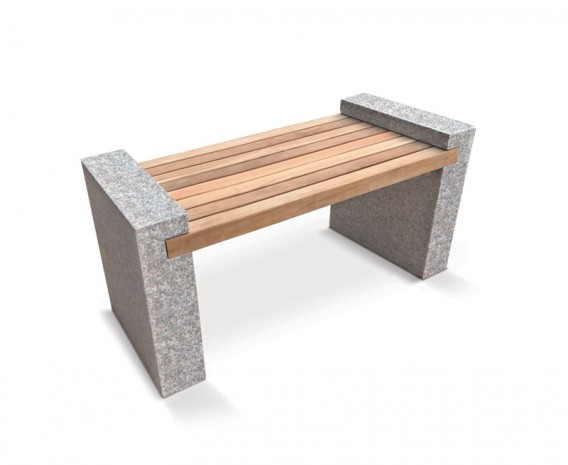 Granite and Teak Outdoor Bench
