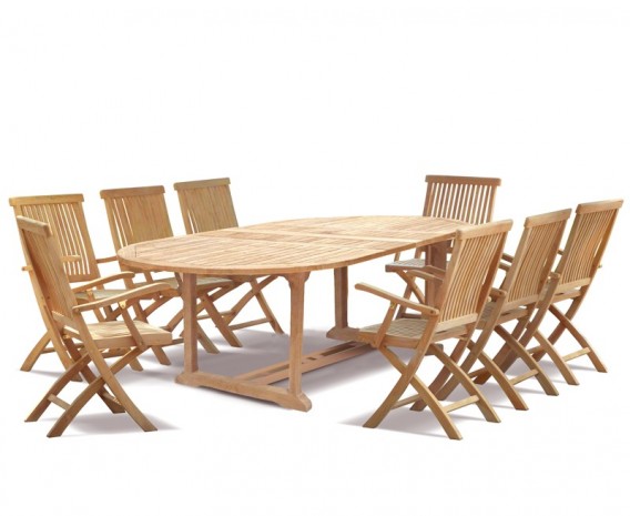 Oxburgh 8 Seater Teak Extending Table with Folding Armchairs