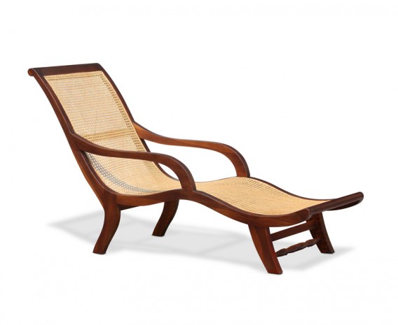 Monte Carlo Chaise Lounge, Reclaimed teak and natural rattan