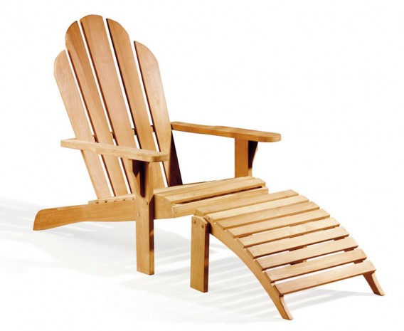 Teak Wood Adirondack Chair and Footrest
