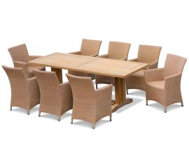 Rectory 8 Seater Teak 2.25 x 0.9m Table and Verona Loom Weave Chairs