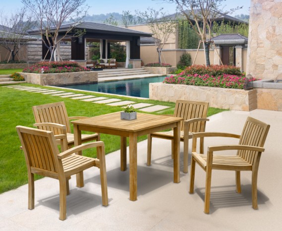 Hampton 4 Seater Teak Square Dining Set with Antibes Stacking Chairs