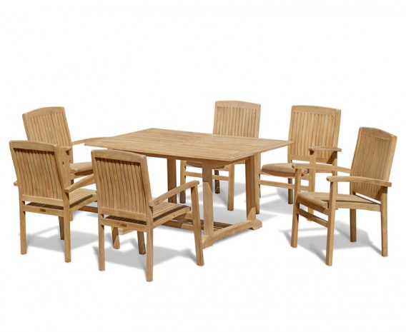 Winchester 6 Seater Teak 1.5m Rectangular Table with Cannes Armchairs