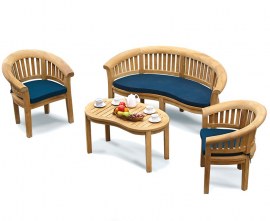 Apollo Banana Deluxe Teak Coffee Table Set with Bench & Armchairs