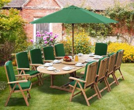 Oxburgh 10 Seater Teak 2-3m Extending Table with Tewkesbury Recliners