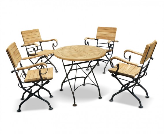 Café 4 Seater Round 80cm Table and Armchairs Set - Black