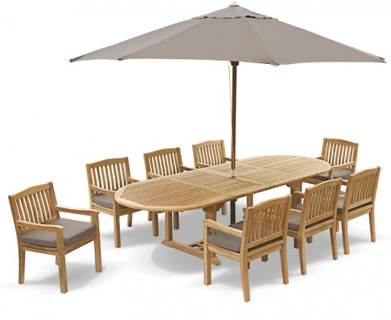 Oxburgh 8 Seater Teak 2-3m Extending Table with Winchester Armchairs Set