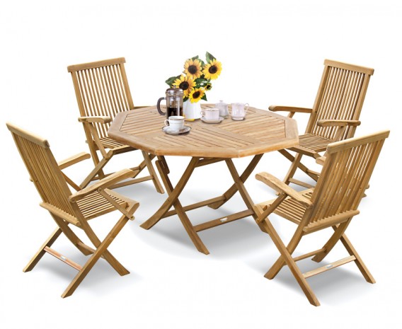 Lymington Octagonal 1.2m Folding Dining Set with 4 Newhaven Armchairs