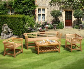 Low Back Lutyens-Style 1.95m Bench, Armchairs & Coffee Table Set