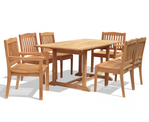 Winchester 6 Seater Teak 1.5m Rectangular Table with Winchester Armchairs and Side Chairs