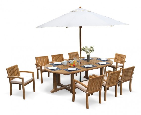 Winchester 8 Seater Teak 2.6m Oval Table with Antibes Armchairs