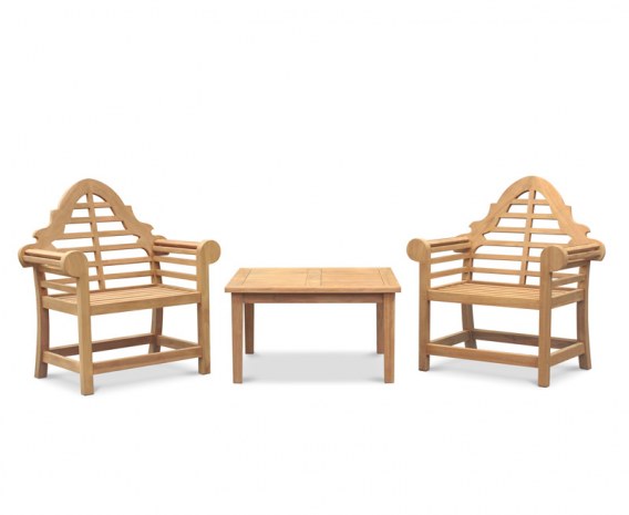 Winchester 2 Seater Teak Conversation Set with Lutyens-Style Armchairs